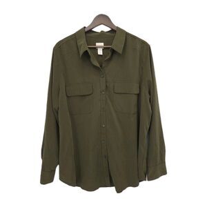 Chicos Womens Button Front Shirt Long Sleeves Olive Green Size XL/16 (3)